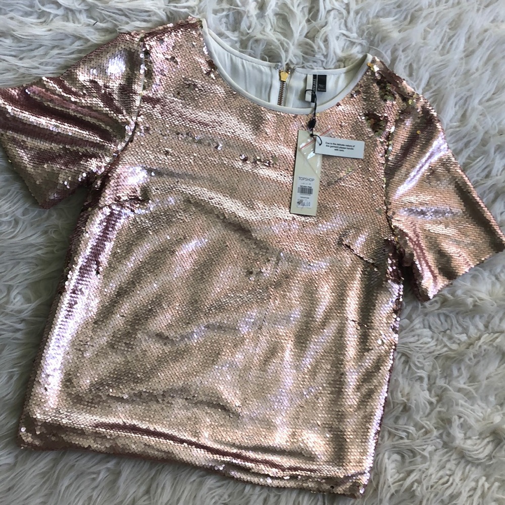 NWT Topshop colorchanging sequin top pink / gold